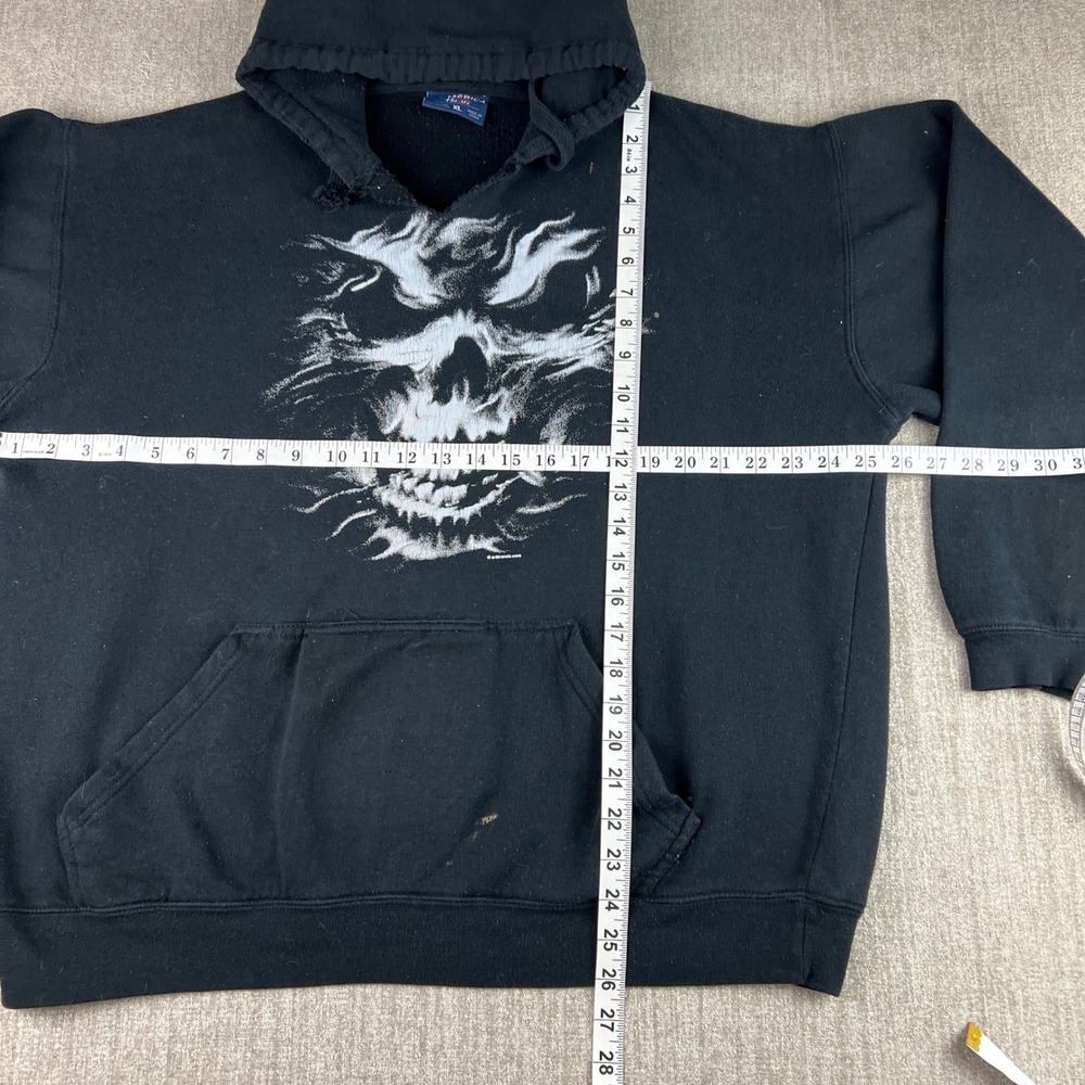Y2K J. America Hoodie Mens XL Black Skull Grunge Built-in Koozie Streetwear Punk - Picture 4 of 7